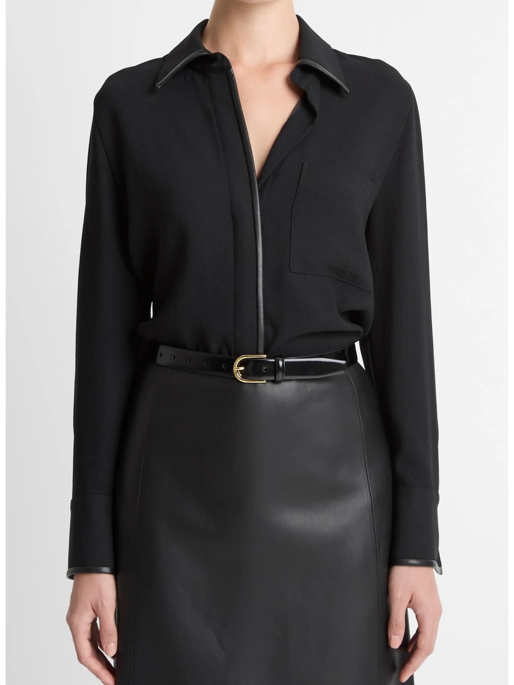 VINCE FAUX LEATHER TRIM BLOUSE********SIZE: SMALL